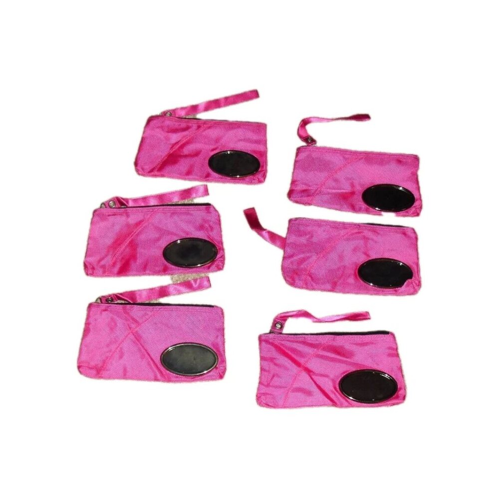 Makeup Cosmetic Pink Womens Bag Wallet Lot of 6 Metal Plate Nylon Material New